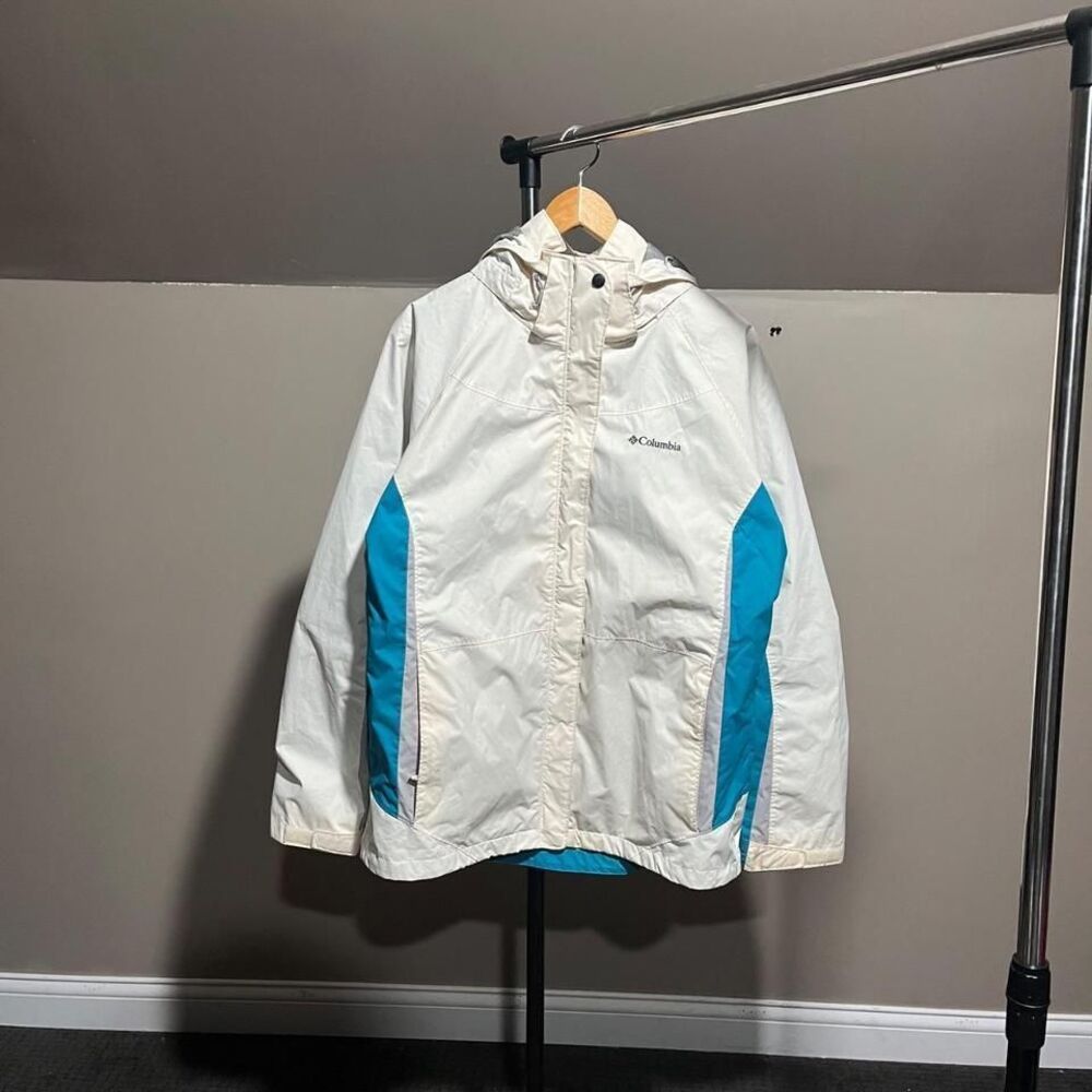 Vintage Columbia Light Blue & White Rain Jacket Women's Size Large
